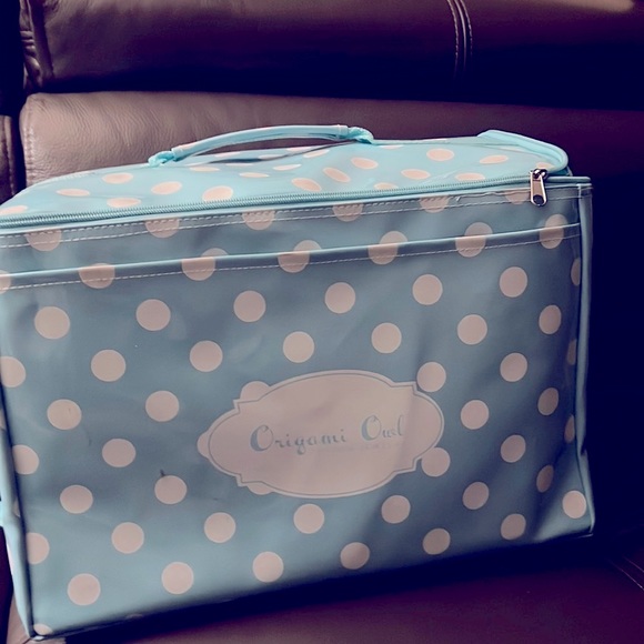 Origami Owl Polka Dot Vinyl Tote Teal Padded Liner Organizer Jewelry Bag - Picture 1 of 9